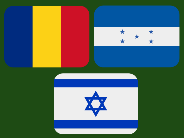 Flaggen von Rumänien, Honduras und Israel